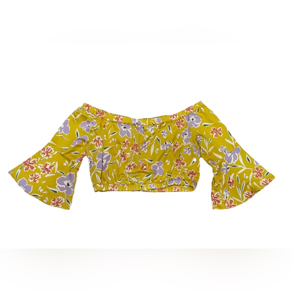 BCBGeneration Floral Off-Shoulder Yellow Top Small